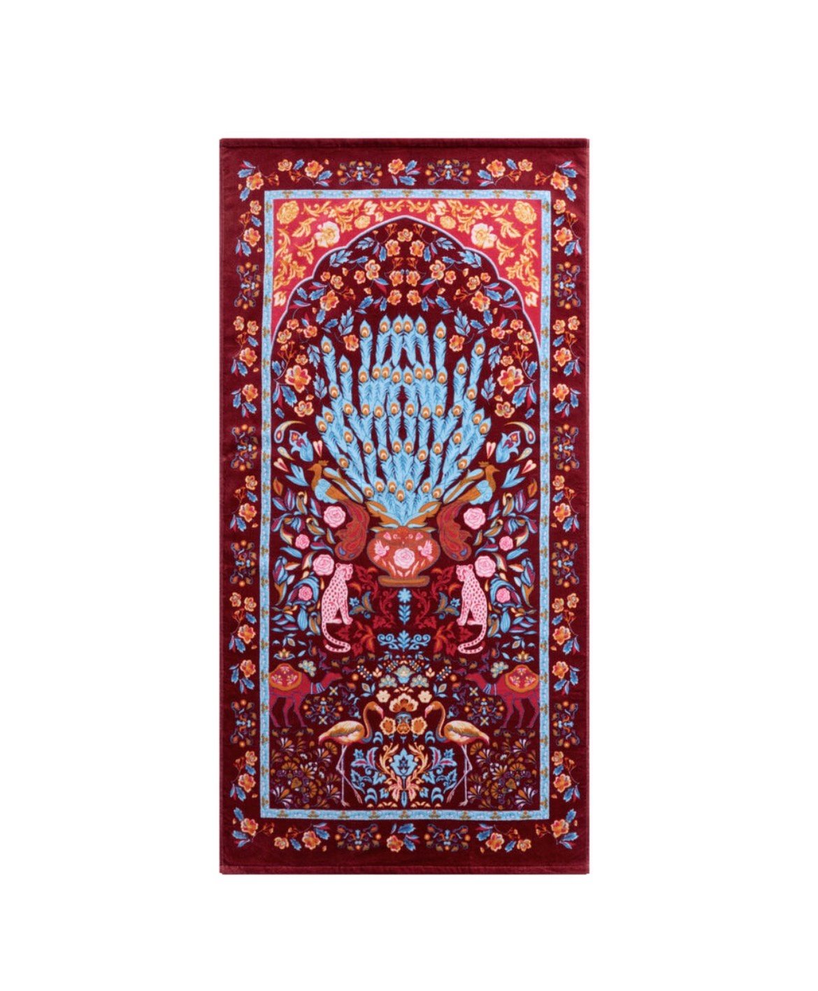 Anya Wine Red Multicolor Animals Velour Jacquard Bath Towel