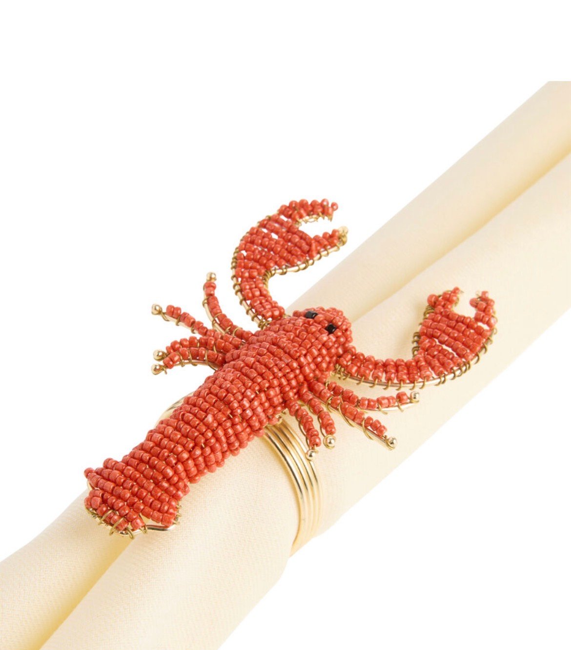 Red and Gold Lobster Beaded Napkin Ring