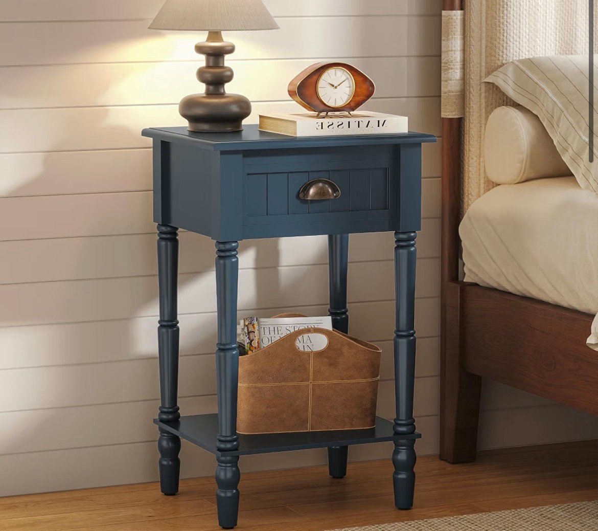 Vintage Nightstand with Solid Wood Legs, Minimal Assembly Needed, Blue