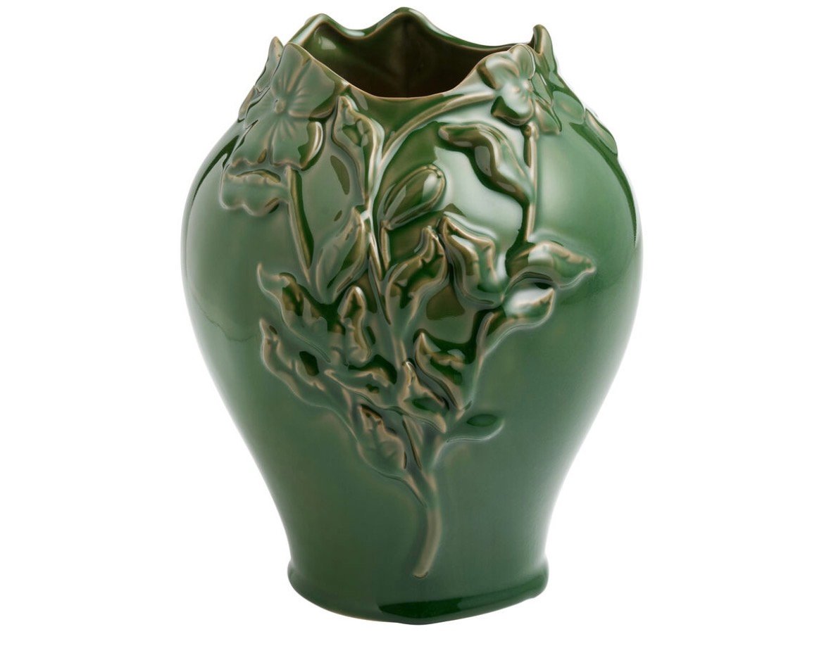 Green Ceramic Raised Flowers Vase