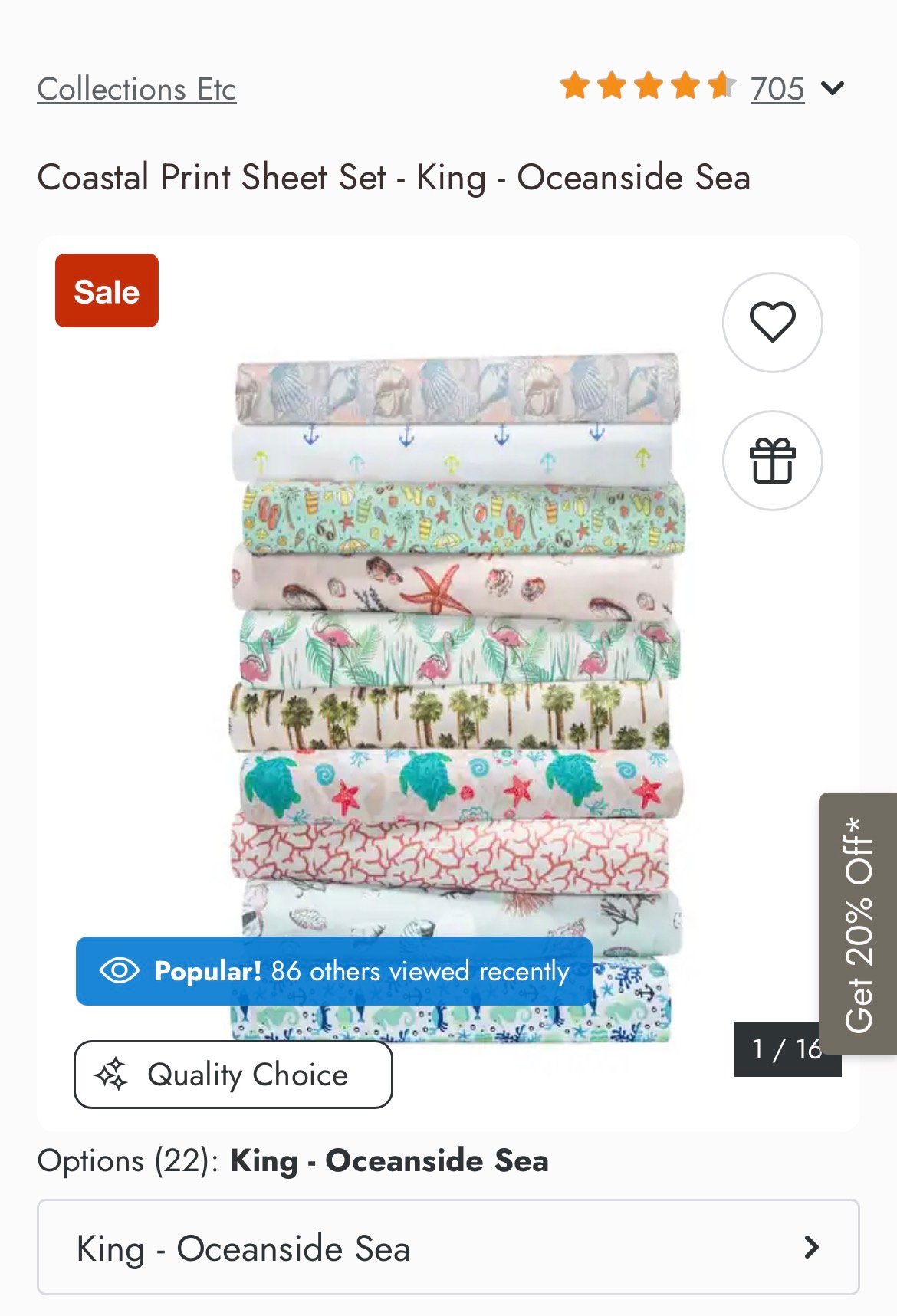 Coastal Print Sheet Set - King - Oceanside Sea