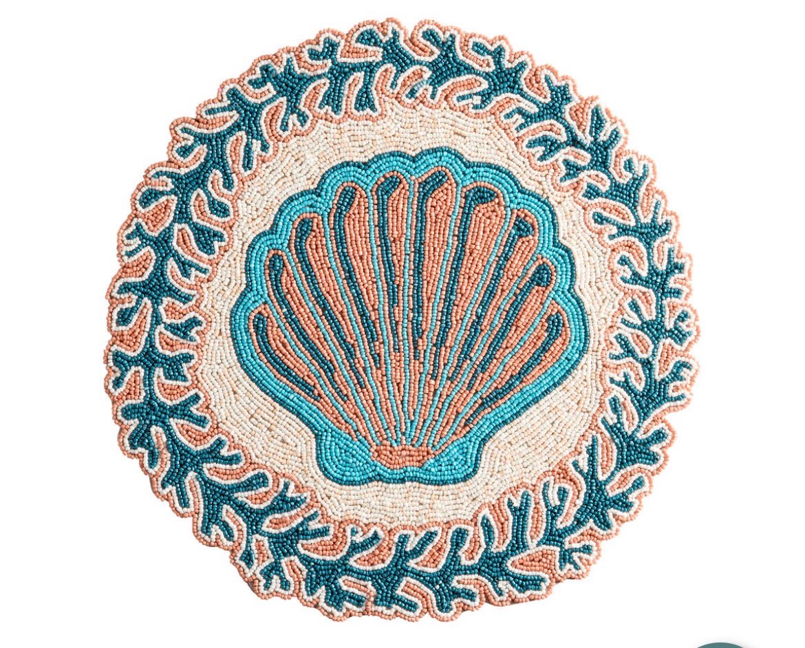 Blue and Coral Clamshell Beaded Placemat