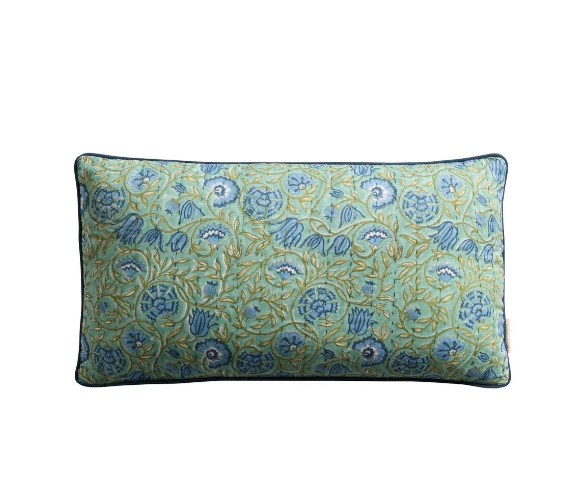 Colorful Floral Block Print Lumbar Pillow