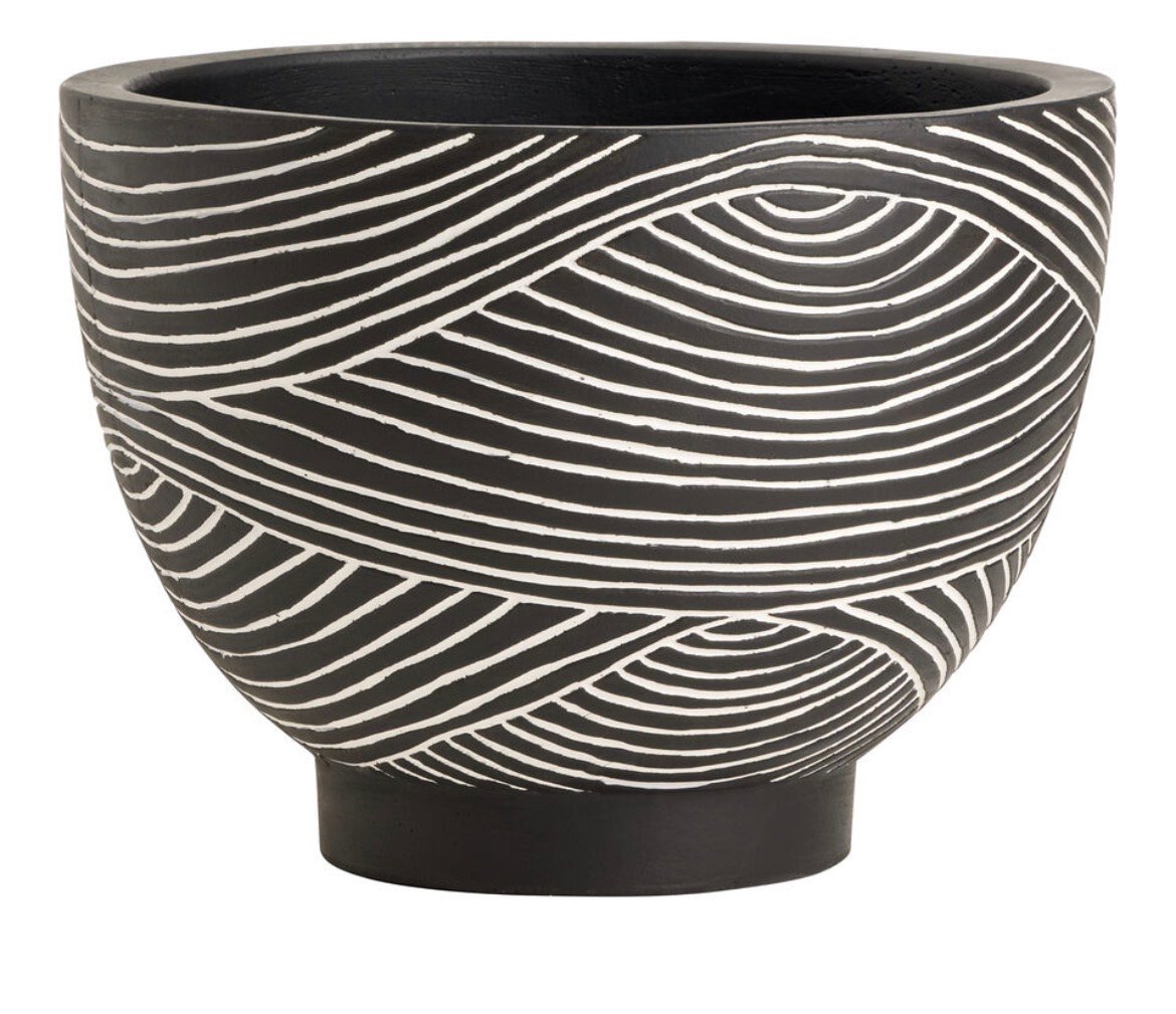 Lorelai Black and White Cement Abstract Outdoor Planter