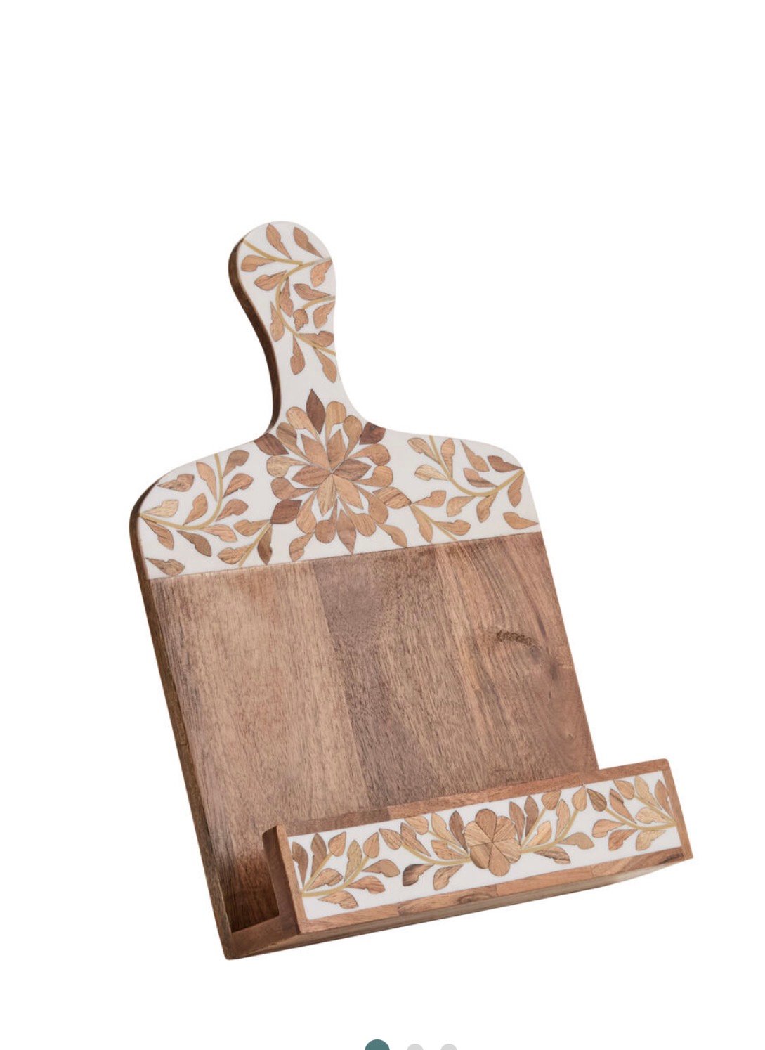 White Floral Inlay Wood Cookbook Stand